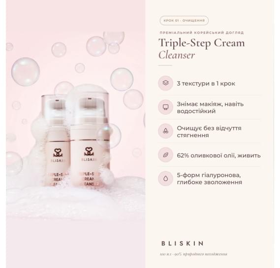 Увлажняющий крем-клинзер тройного действия BLISKIN Triple-Step Cream Cleanser 100 мл