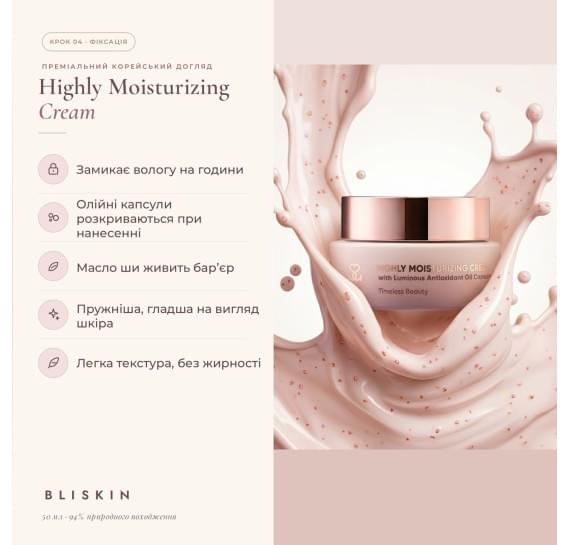 Интенсивно увлажняющий крем с сияющими антиоксидантными капсулами BLISKIN Highly Moisturizing Cream with Luminous Antioxidant Oil Capsules 50 мл