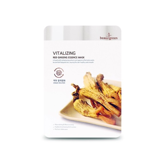 Тонизирующая тканевая маска для лица с экстрактом красного женьшеня BeauuGreen Vitalizing Red Ginseng Essence Mask 23 г