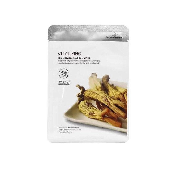 Тонизирующая тканевая маска для лица с экстрактом красного женьшеня BeauuGreen Vitalizing Red Ginseng Essence Mask 23 г