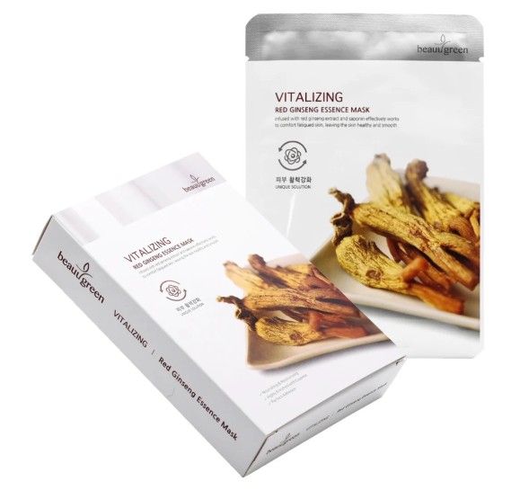 Тонизирующая тканевая маска для лица с экстрактом красного женьшеня BeauuGreen Vitalizing Red Ginseng Essence Mask 23 г