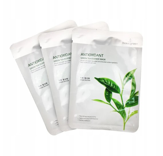 Заспокійлива тканинна маска для обличчя з екстрактом зеленого чаю BeauuGreen Antioxidant Green Tea Essence Mask 23 г