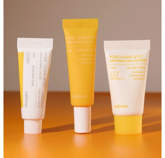 Набор миниатюр для выравнивания тона Celimax Pore+Dark Spot Brightening Kit 10 мл + 7 мл + 10 мл