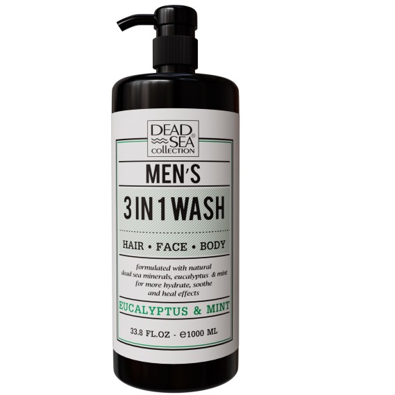 Мужской гель для умывания лица, волос и тела 3 в 1 с ароматом Эвкалипта и Мяты DSC Eucalyptus Mint Dead Sea Collection 1000 мл