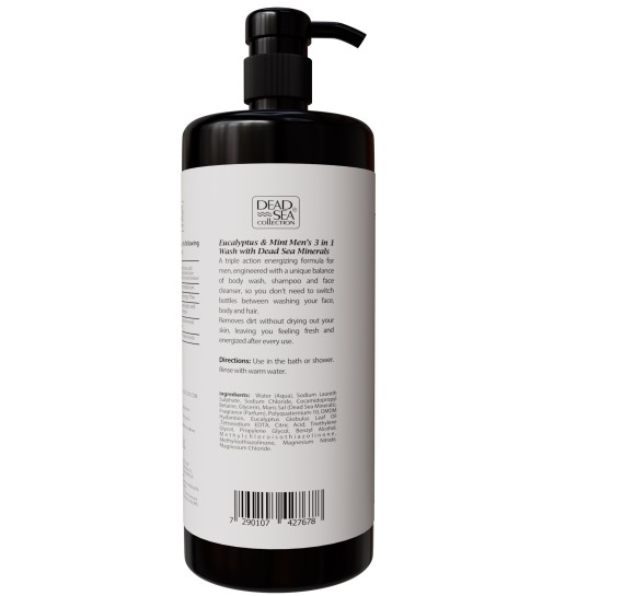 Мужской гель для умывания лица, волос и тела 3 в 1 с ароматом Эвкалипта и Мяты DSC Eucalyptus Mint Dead Sea Collection 1000 мл