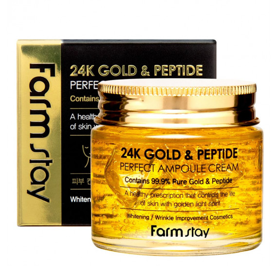 Ампульный крем с золотом и пептидами FarmStay 24K Gold and Peptide Perfect Ampoule Cream FARMSTAY 80 мл
