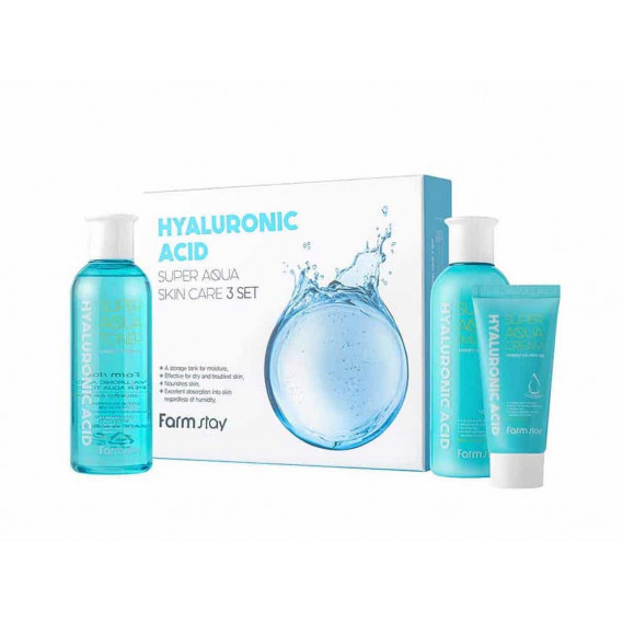 Набір 3 засобів з гіалуроновою кислотою FARMSTAY Hyaluronic Acid Super Aqua Skin Care 3 Set 200мл + 200мл + 50мл