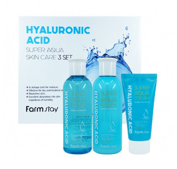 Набор 3 средств с гиалуроновой кислотой FARMSTAY Hyaluronic Acid Super Aqua Skin Care 3 Set 200мл + 200мл + 50мл