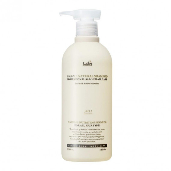 Безсульфатний натуральний шампунь з протеїнами шовку La'dor Triplex Natural Shampoo 530 мл