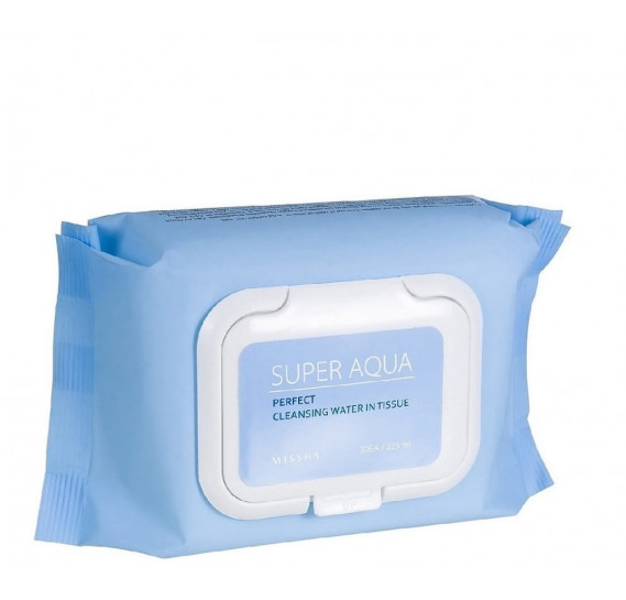 Очищающие салфетки для чувствительной кожи Missha Super Aqua Perfect Cleansing Water In Tissue MISSHA 30 шт