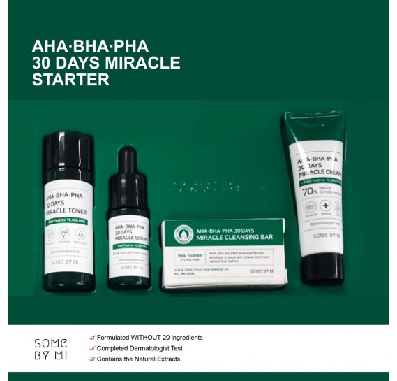 Набор для проблемной кожи с кислотами Some By Mi AHA-BHA-PHA 30 Days Miracle Starter Edition мыло - 30 гр, тоник - 30 мл, сыворотка - 10 мл, крем - 20 мл