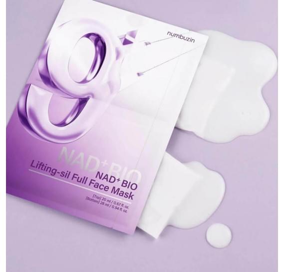 Тканинна 3D-маска для підтяжки обличчя numbuzin No.9 NAD+ Bio Lifting Full Cover Facial Mask 48 мл